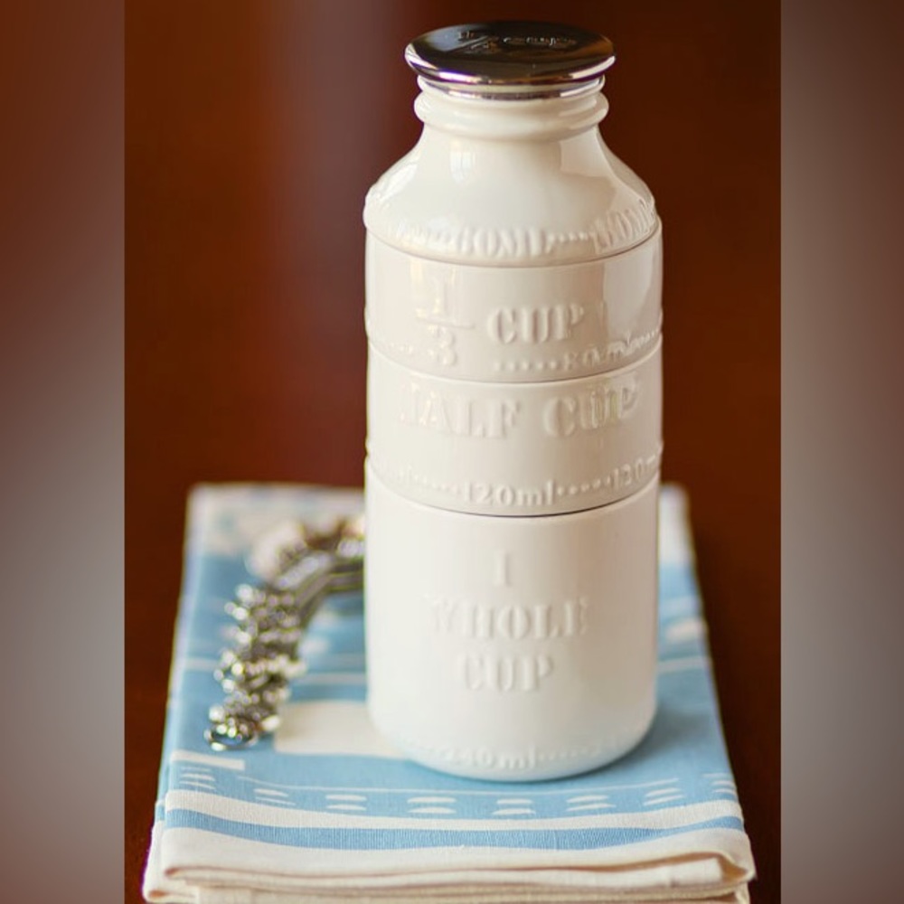 Anthropologie Ceramic Nesting Measuring Cups Milk Bottle